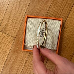 Hermes White and Gold Enamel Narrow Bangle Bracelet